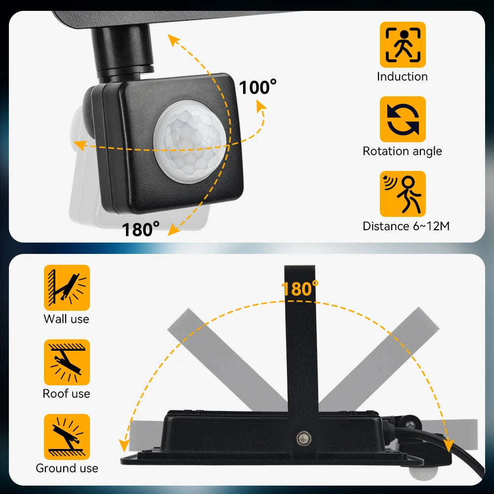 LED PIR Motion Sensor Floodlight 100W Outdoor Wall Light