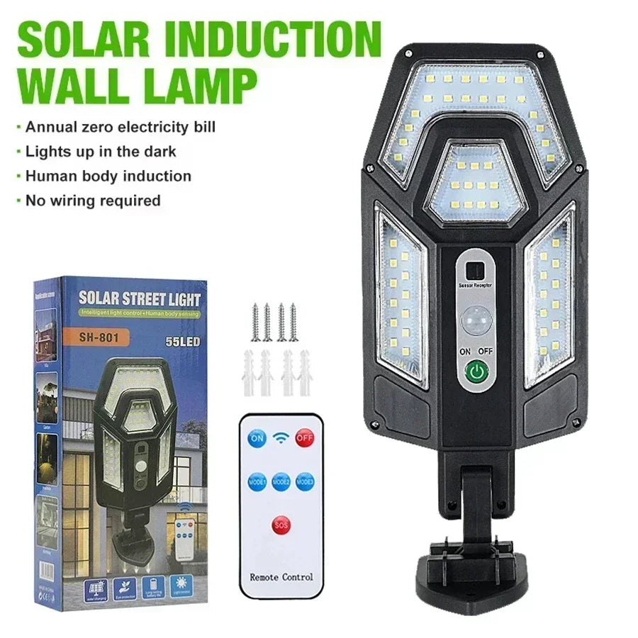 Solar Outdoor Wall Lamp with Motion Sensor and Remote Control