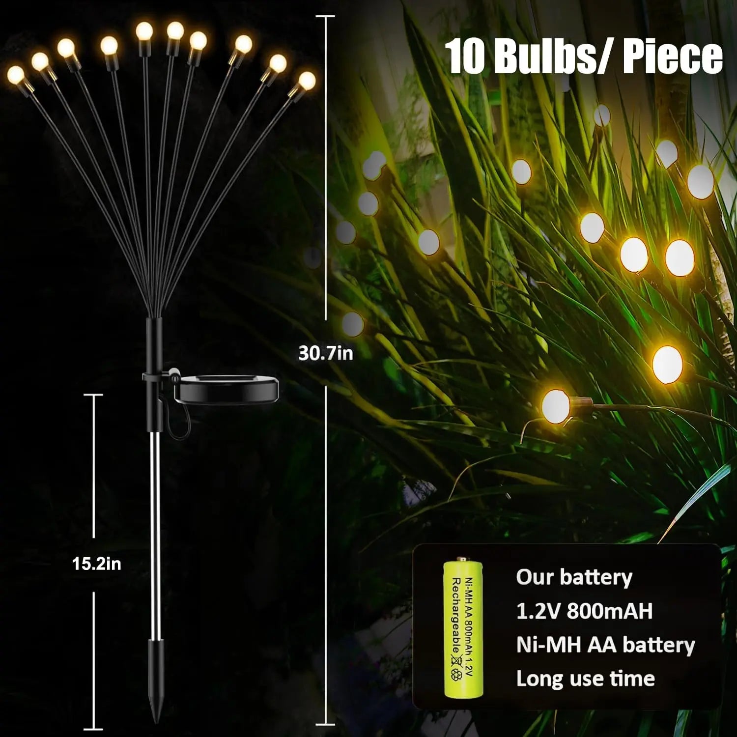 10 LED Firefly Solar Garden Lights Waterproof for Outdoor Use
