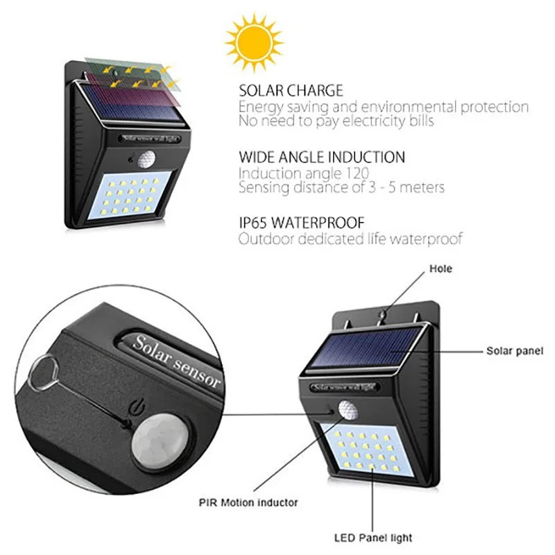 Solar Motion-Sensor Wall Light 30 LED 16W IP65 Waterproof