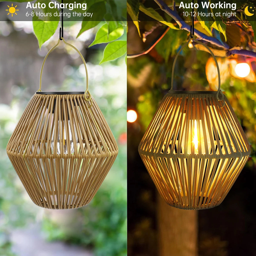 Brightguard Solar Lantern Outdoor Waterproof Woven Rattan Light