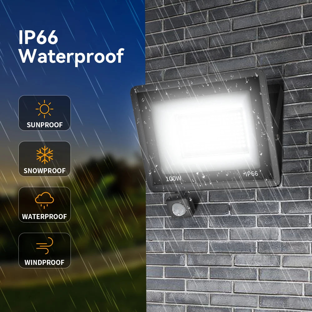 LED PIR Motion Sensor Floodlight 100W Outdoor Wall Light