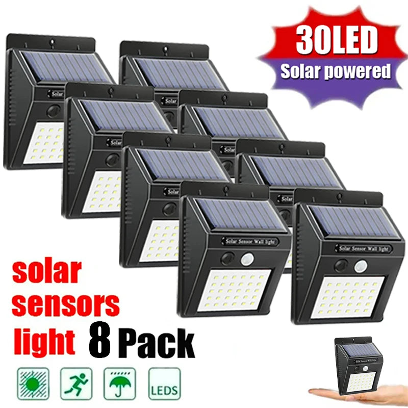 Solar Motion-Sensor Wall Light 30 LED 16W IP65 Waterproof