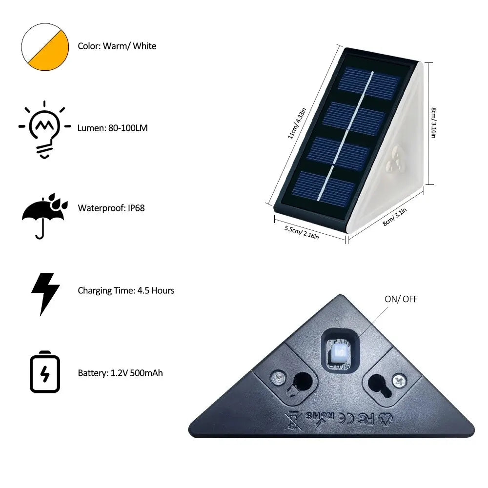 Solar Step Light Set Warm White IP67 Waterproof Outdoor