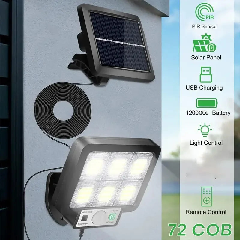 Solar Motion Sensor Wall Lamp 72 COB LED Remote Control