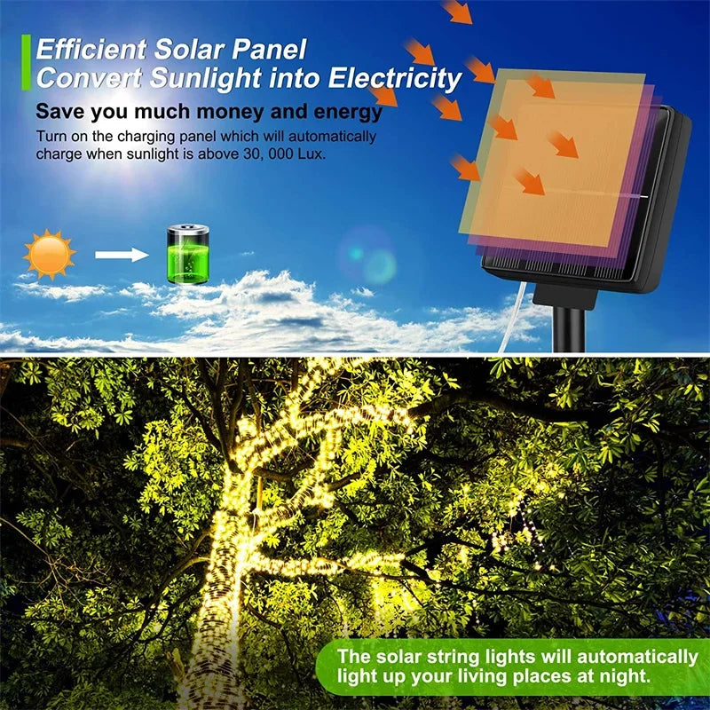 LED Solar String Fairy Lights 7M 12M 22M 32M Waterproof
