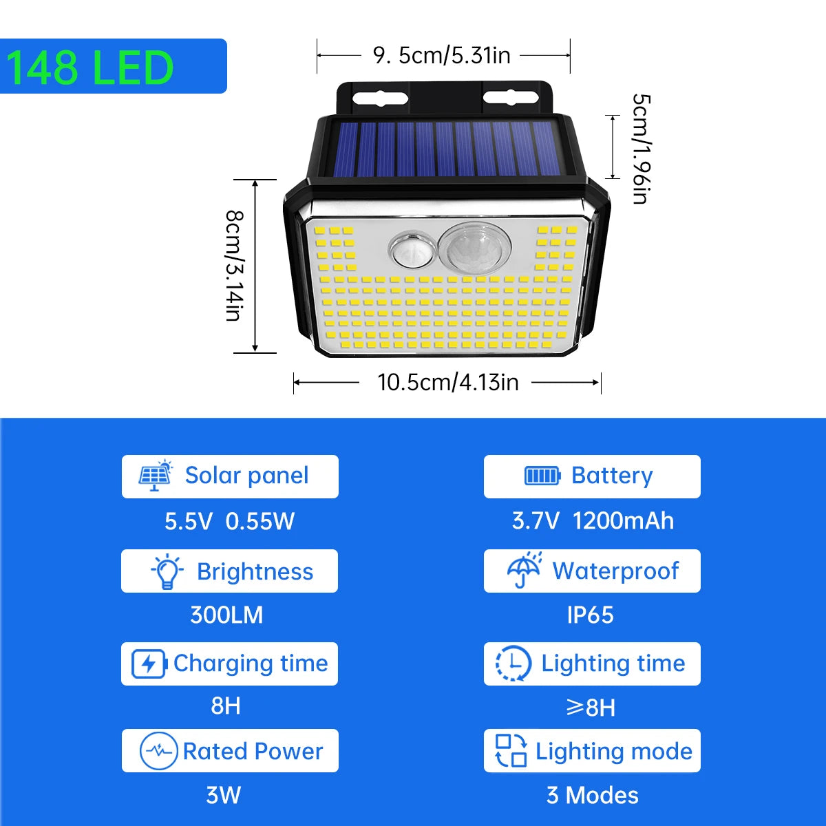 Solar Motion Sensor Wall Light with 148 LEDs and IP65 Rating