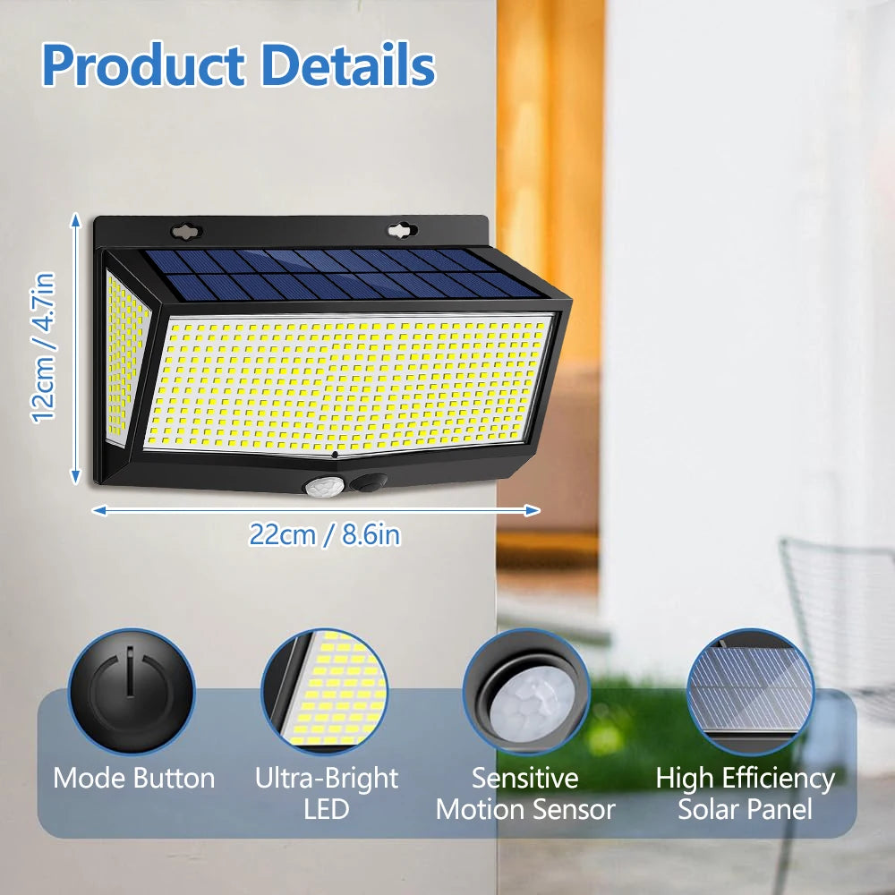 Solar Motion-Sensor Flood Light 528 LED Waterproof