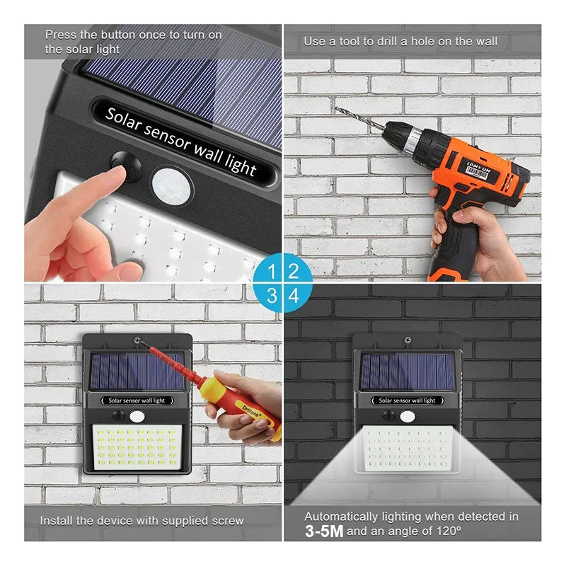 Solar Motion-Sensor Wall Light 30 LED 16W IP65 Waterproof