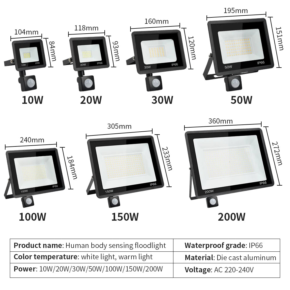 LED PIR Motion Sensor Floodlight 100W Outdoor Wall Light
